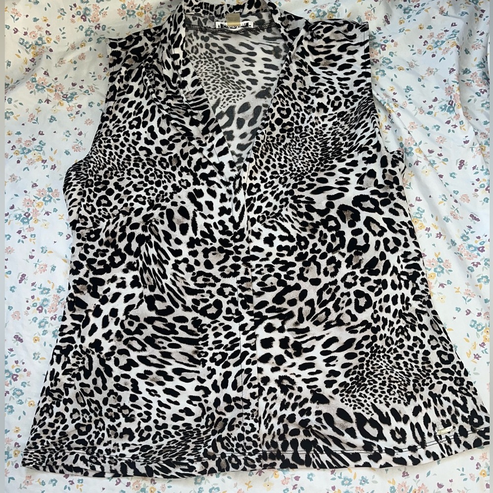 Calvin Klein Black and White Leopard Print Blouse